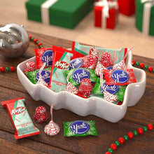 Mint holiday candy assortment candies in an oval bowl, with York and Kit Kat wrappers