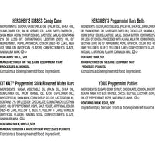 Ingredient and allergen text panel on mint holiday candy assortment bag