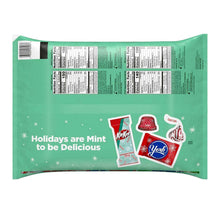 Back of mint holiday candy assortment bag with nutrition text and “Holidays are Mint to be Delicious”