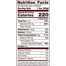 Nutrition Facts panel with 220 calories per serving and % daily values