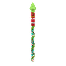 Grinch-themed Hershey’s KISSES candy tube with green cap and wrapped milk chocolate pieces