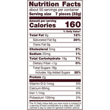 Nutrition facts: 7 pieces serving, 160 calories; fat 9g, carbs 19g, protein 2g