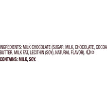 Ingredients panel: milk, chocolate, cocoa butter, lecithin (soy), natural flavor