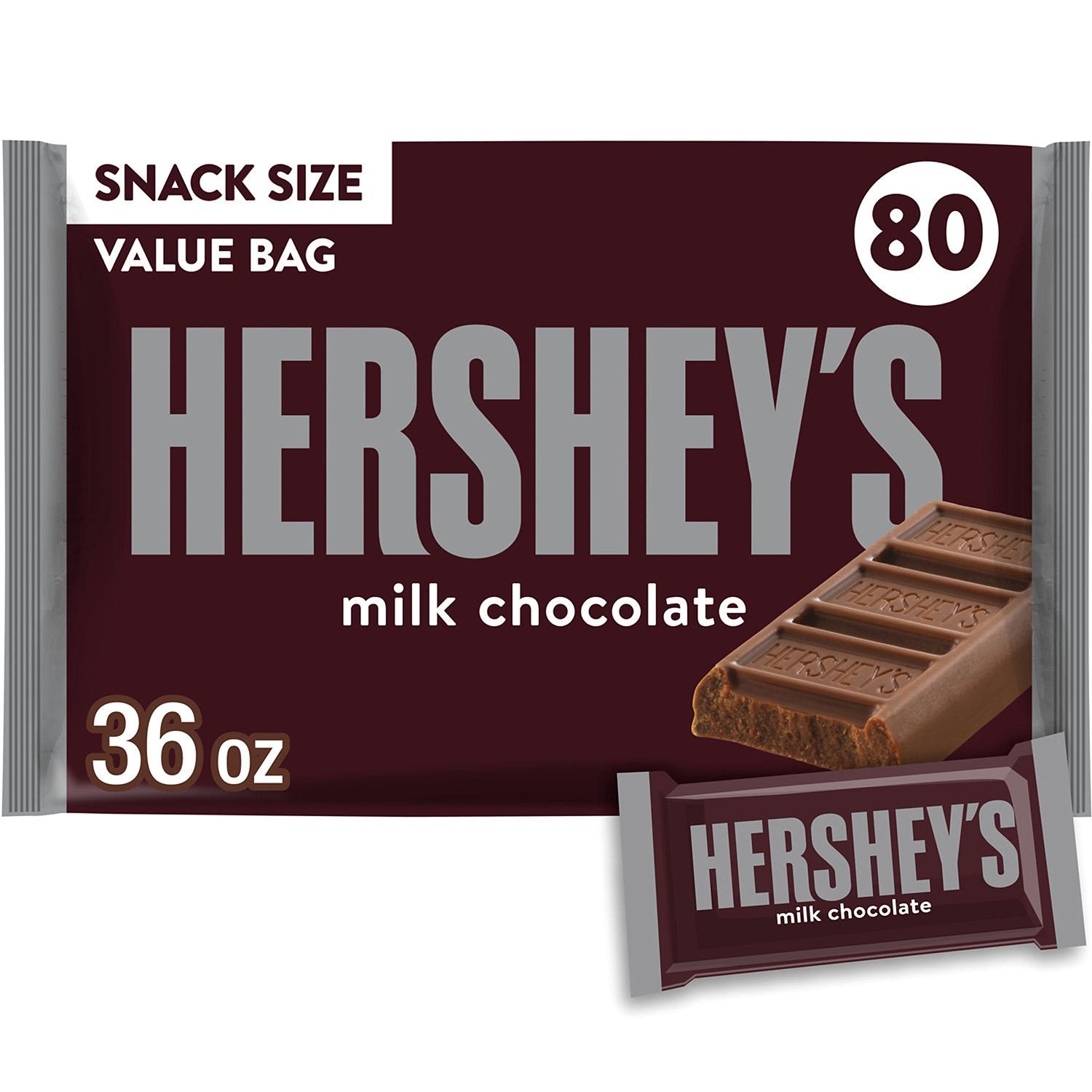 HERSHEY'S Milk Chocolate Bars, Snack Size, 80 pcs.