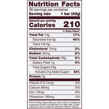 Nutrition Facts label showing calories and serving size for milk chocolate bar