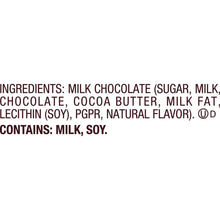 Ingredients and contains allergen statement on milk chocolate candy bar package