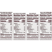 Nutrition facts panel showing calories 150 and 140 per serving for assorted varieties