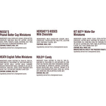 Chocolate candy ingredient panel with listed allergen and nutrition details