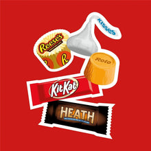 Candy assortment label with Reese's, KitKat, Rolo and Heath mini bars