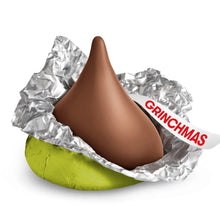 Foil-wrapped chocolate kiss candy with green and silver wrapping