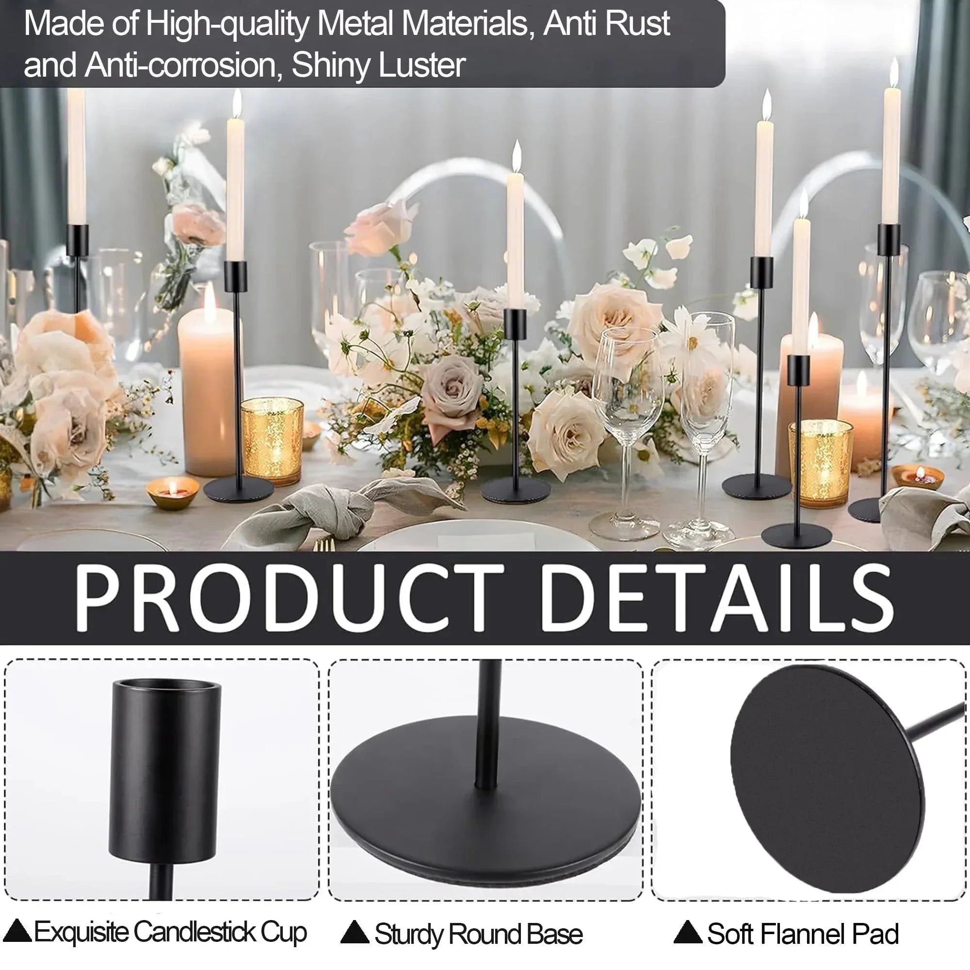 HIDAWN Matte Taper Candle Holders, 6 Pack Metal Candlestick Holders for Wedding, Dinning, Party - USA MEGA SHOP