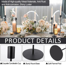 Black metal taper candle holder set with round base and candle cup