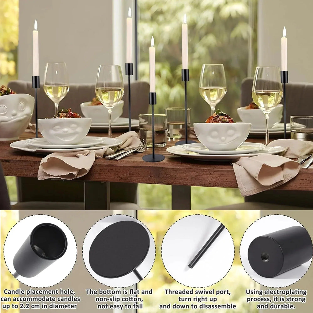 HIDAWN Matte Taper Candle Holders, 6 Pack Metal Candlestick Holders for Wedding, Dinning, Party - USA MEGA SHOP