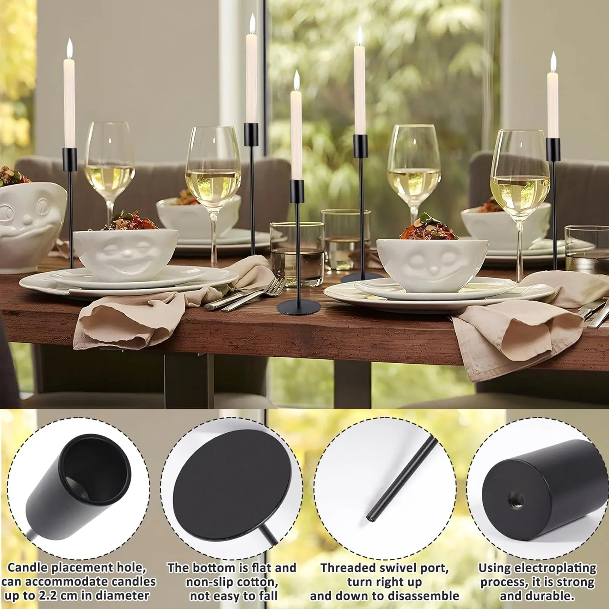HIDAWN Matte Taper Candle Holders, 6 Pack Metal Candlestick Holders for Wedding, Dinning, Party