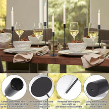 Black metal taper candle holders with round bases for taper candles