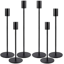 Black metal taper candle holders set of 6 with round bases and slim cups