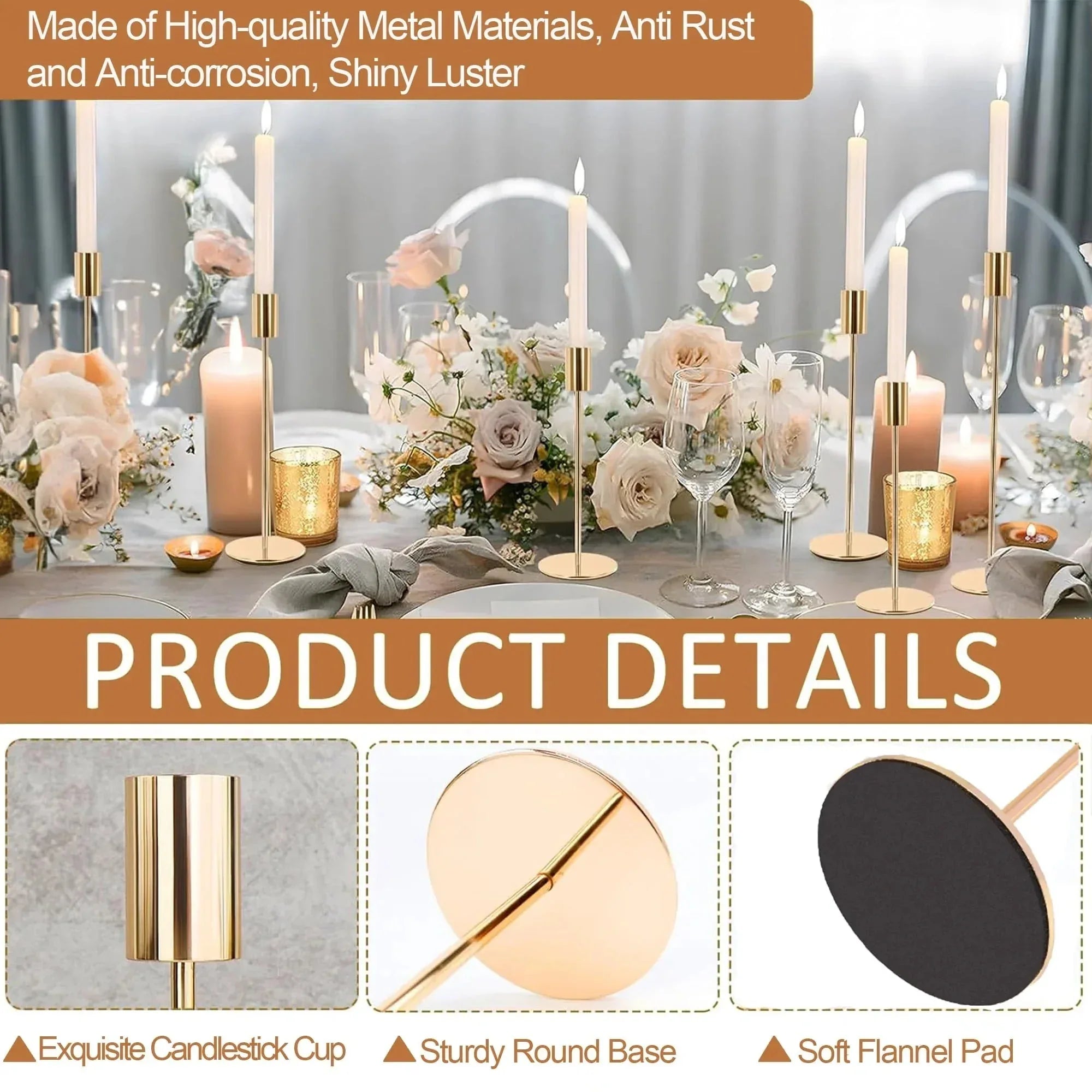 HIDAWN Matte Taper Candle Holders, 6 Pack Metal Candlestick Holders for Wedding, Dinning, Party - USA MEGA SHOP