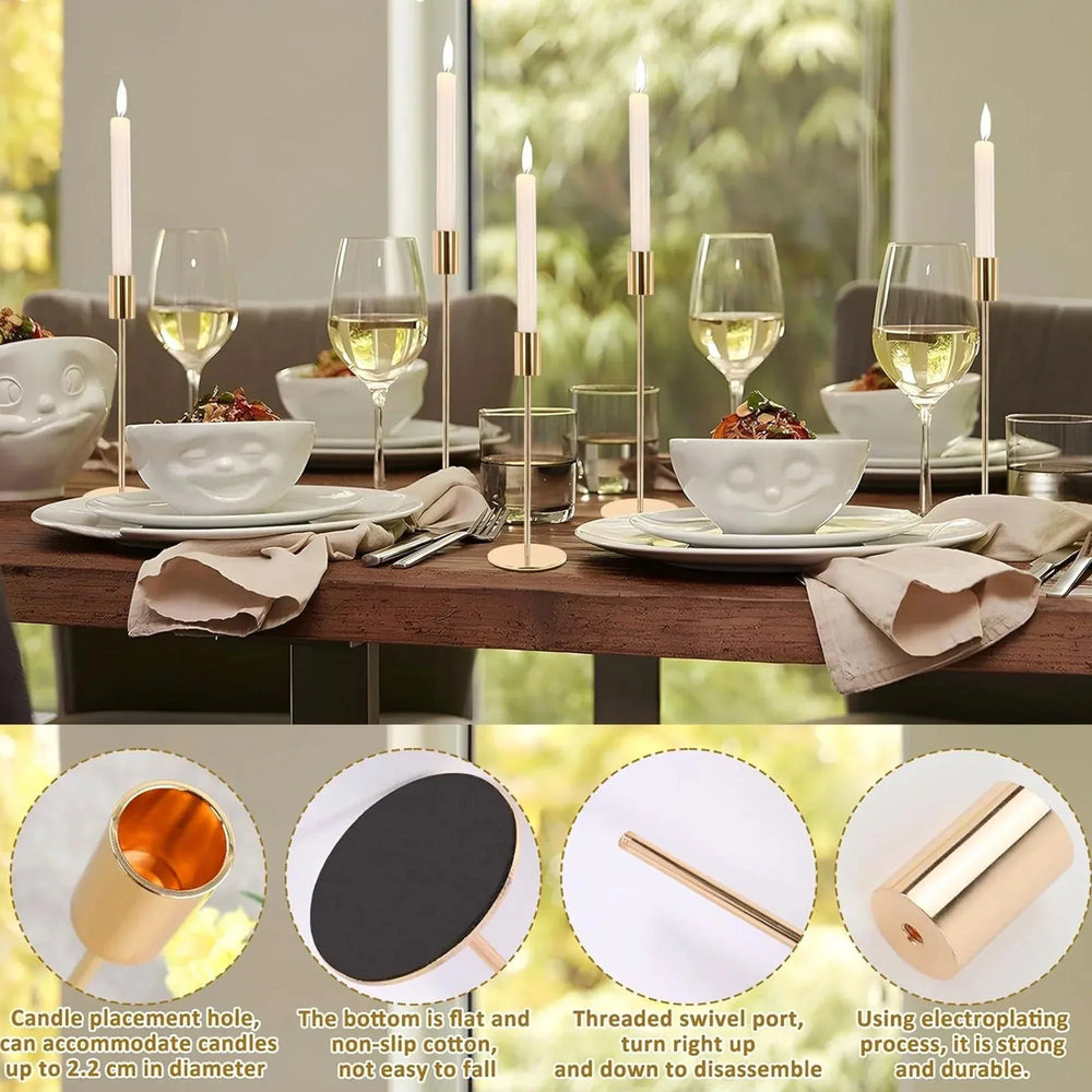 HIDAWN Matte Taper Candle Holders, 6 Pack Metal Candlestick Holders for Wedding, Dinning, Party - USA MEGA SHOP