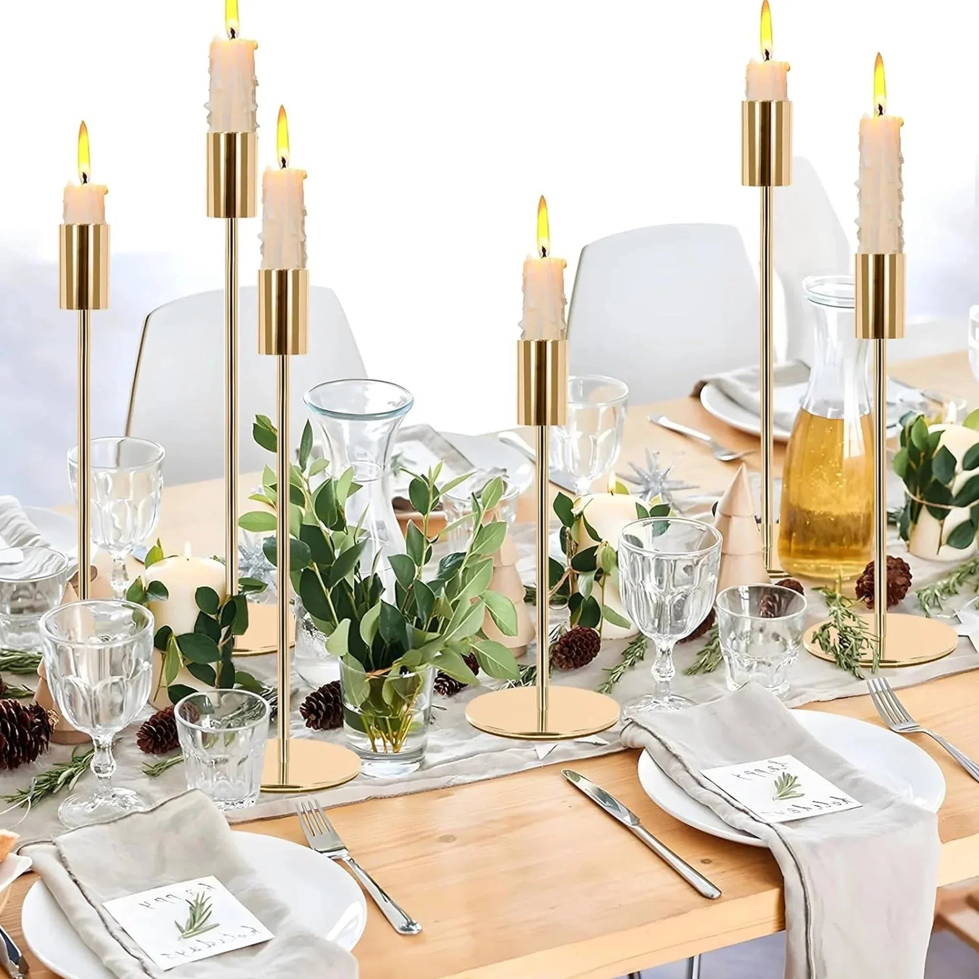 HIDAWN Matte Taper Candle Holders, 6 Pack Metal Candlestick Holders for Wedding, Dinning, Party - USA MEGA SHOP