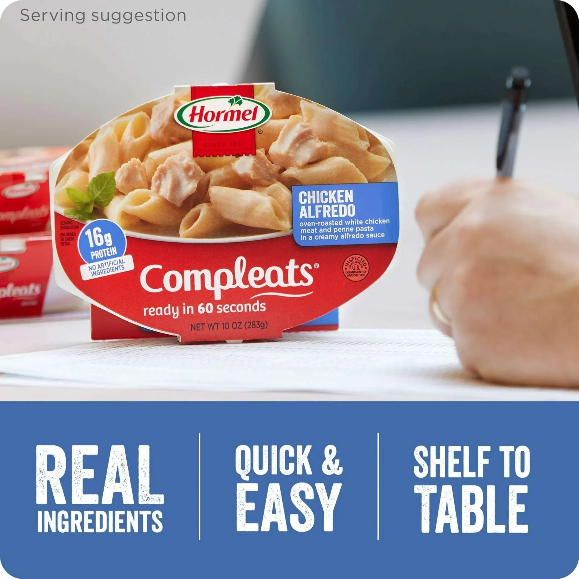 HORMEL COMPLEATS Chicken Alfredo, Shelf-Stable, Packaged Meals, 16 grams Protein, 10 oz Plastic Microwaveable Tray - USA MEGA SHOP