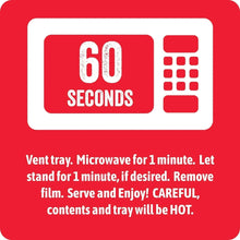 60 seconds microwave time instruction for the vented meal tray