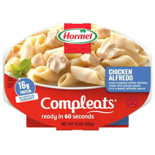 Chicken alfredo packaged microwave meal in plastic tray, Completas label