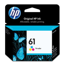 Tri-color ink cartridge box with HP 61 label and butterfly artwork