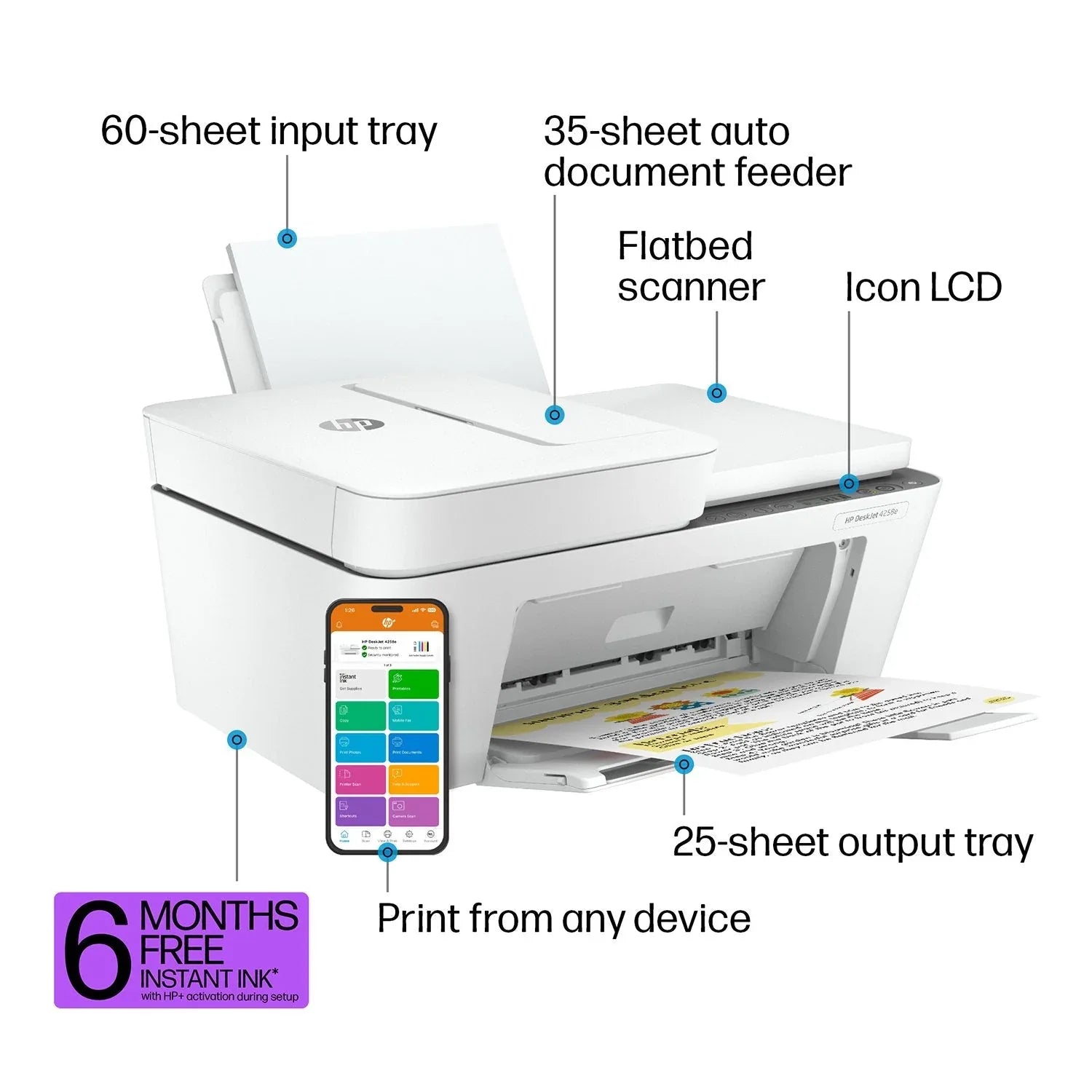 HP DeskJet 4258e Wireless All-in-One Inkjet Printer, 6 Months Instant Ink with HP+ - USA MEGA SHOP