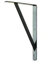 Heavy-duty shelf bracket with angled support and mounting holes, black finish.
