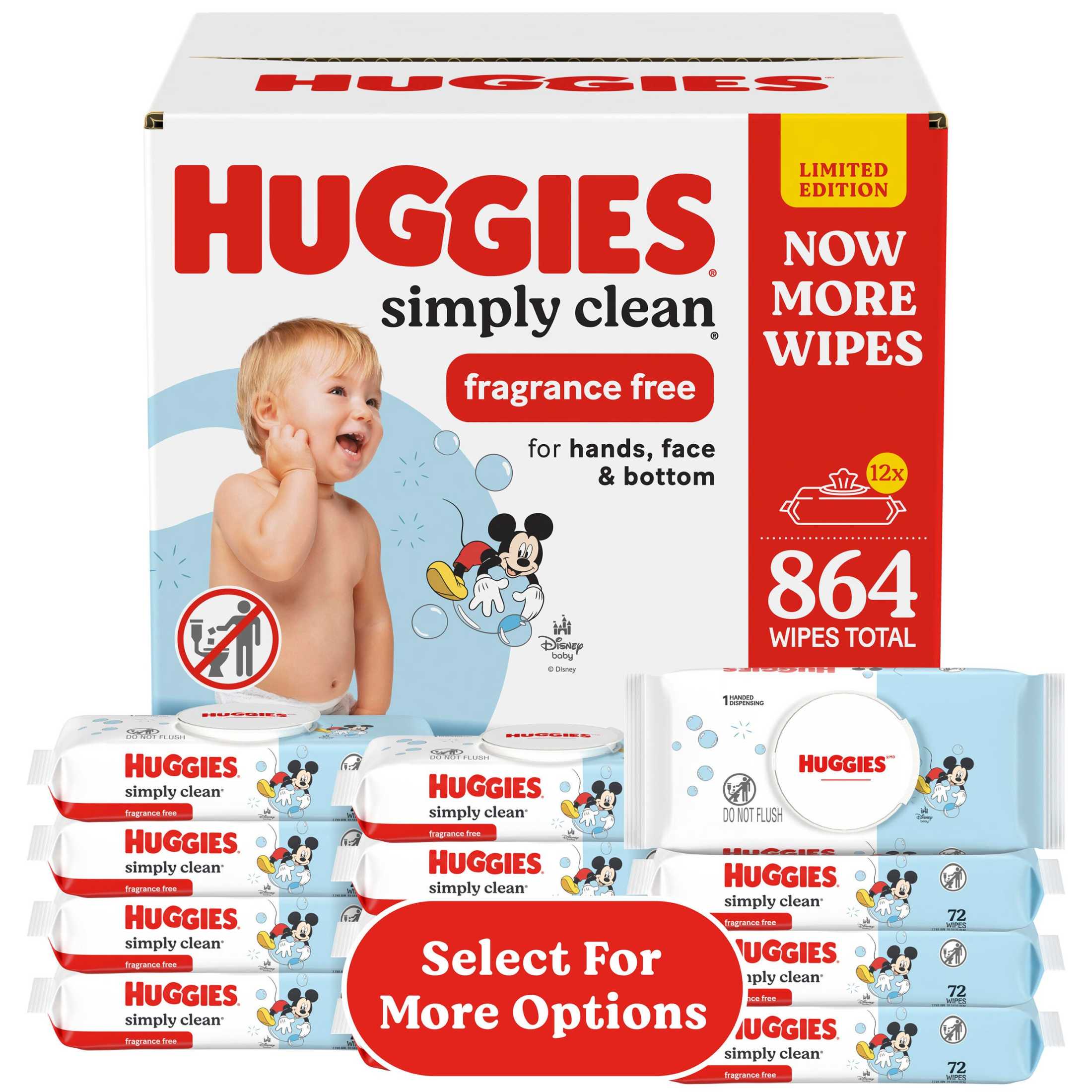 Huggies Simply Clean Unscented Baby Wipes, 1 Pack, 64 Total Count (Select for More)