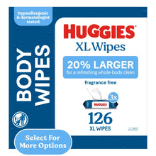 Huggies XL unscented baby wipes, 126 count, blue and white flip-top pack