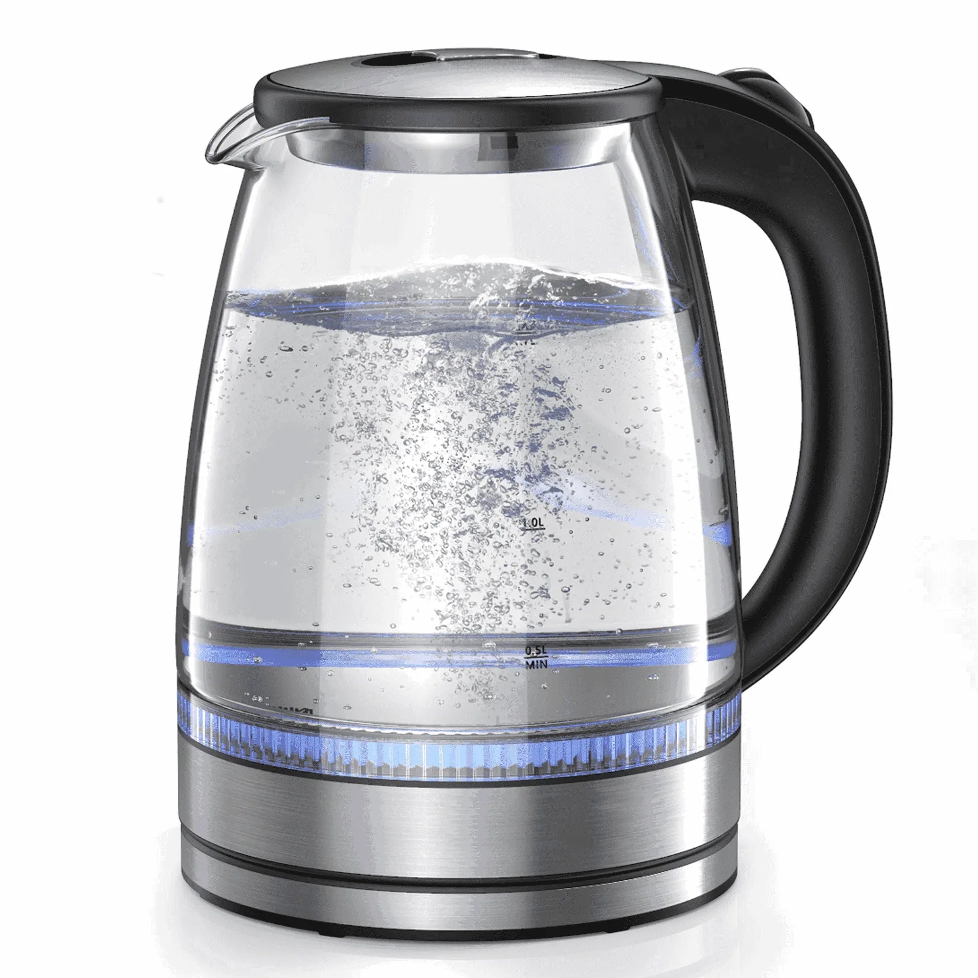 Electric Kettle, 1.7L Glass Boiler Electric Tea Kettle with Blue LED Indicator Light, Silver - USA MEGA SHOP