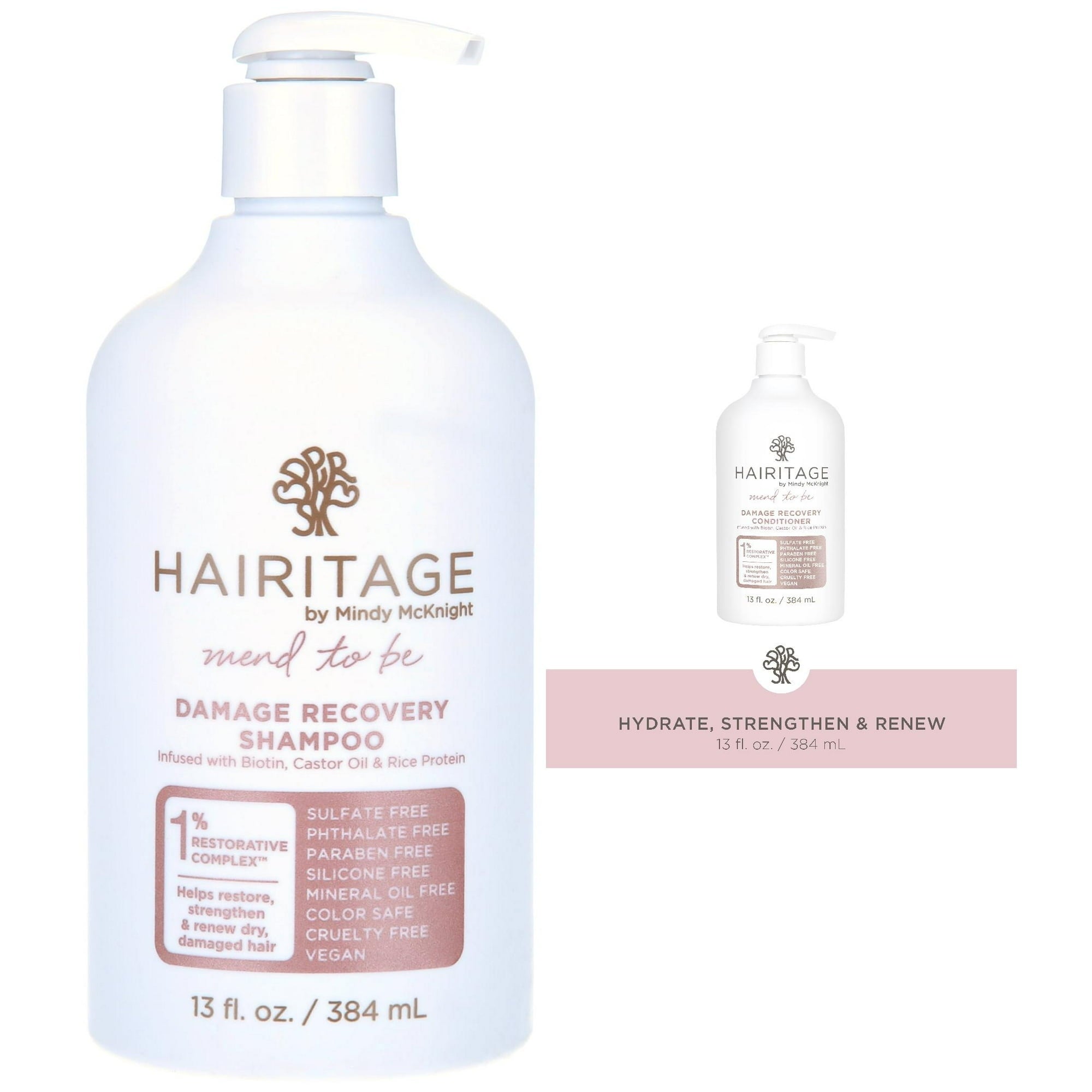 Hairitage Mend to Be Damage Recovery Moisture + Castor Oil Shampoo and Conditioner Set, 13oz