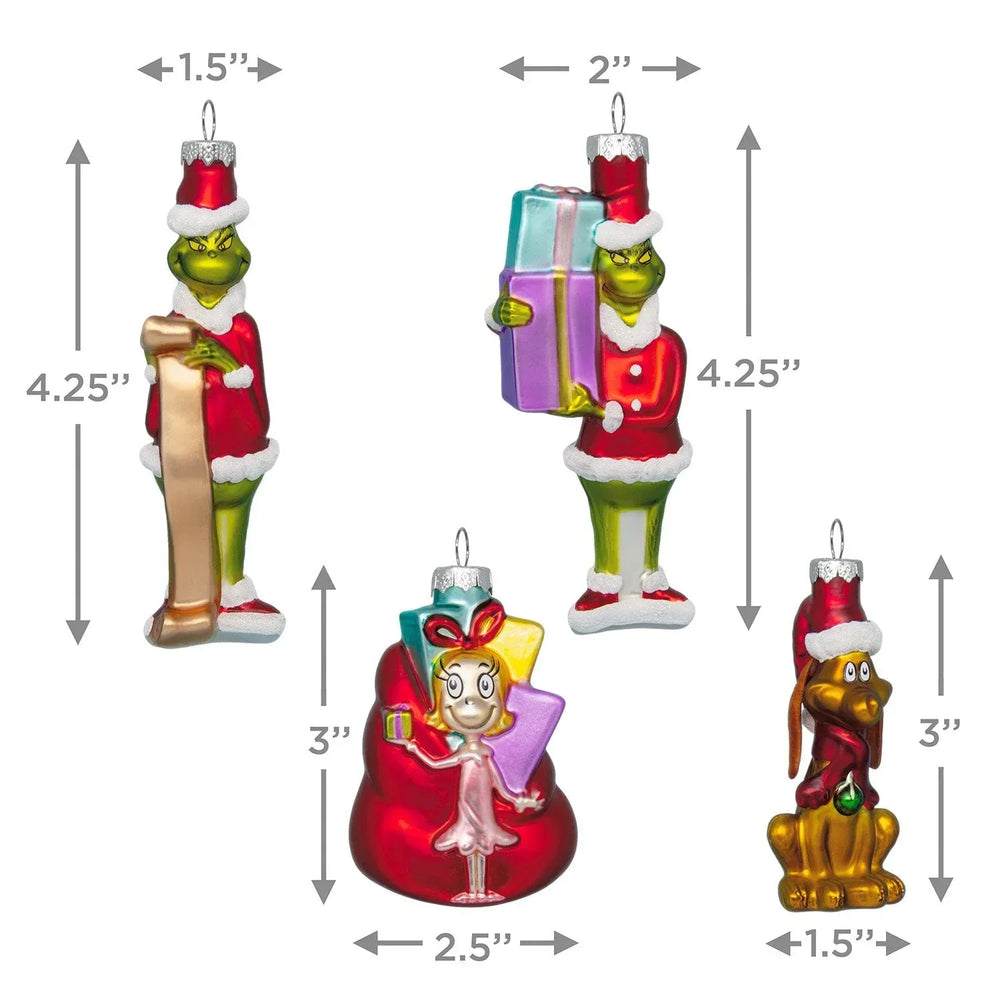 Hallmark Licensed How the Grinch Stole Christmas! Glass Ornaments, Set of 4 - USA MEGA SHOP