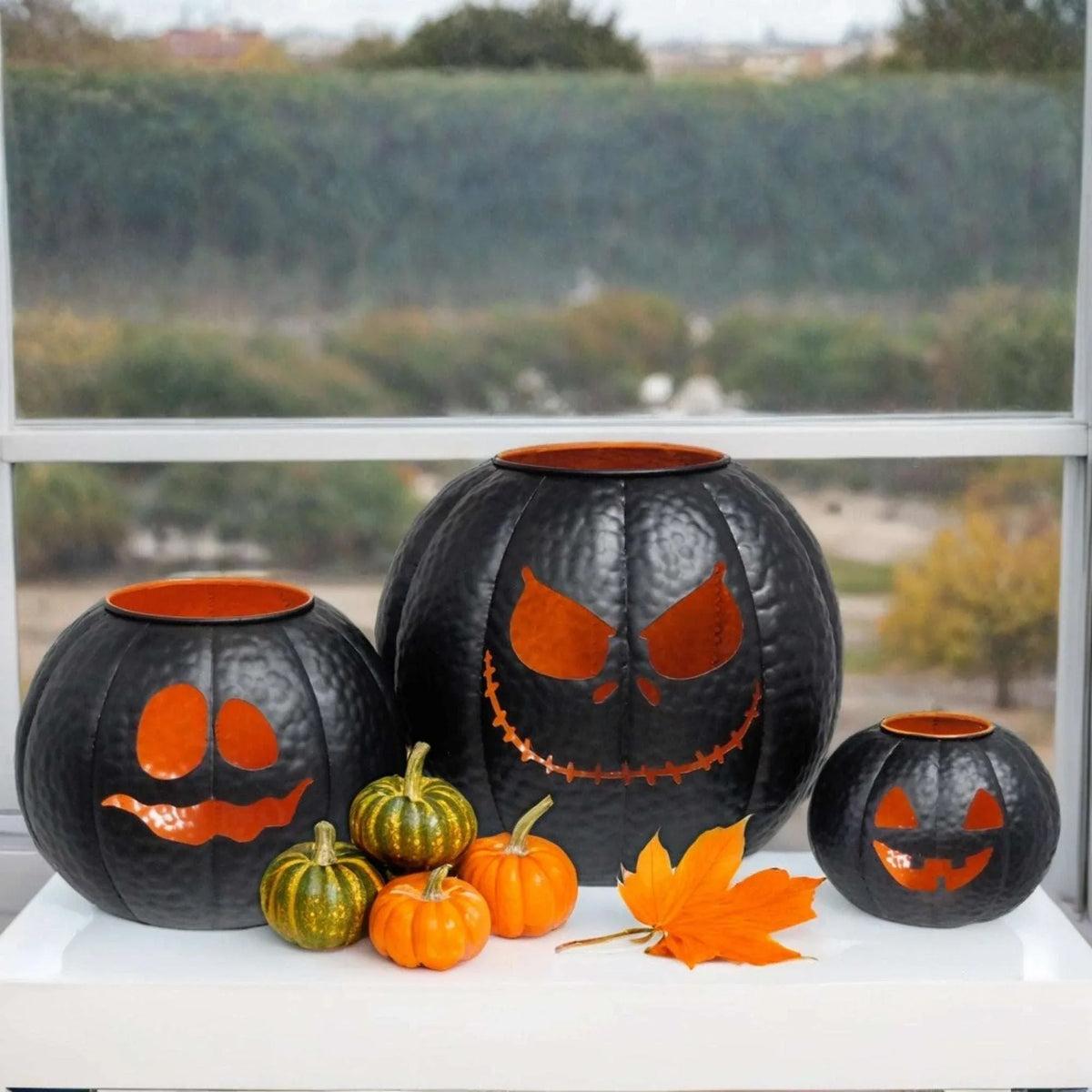 Halloween Metal Pumpkin Lanterns, Set of 3 - USA MEGA SHOP