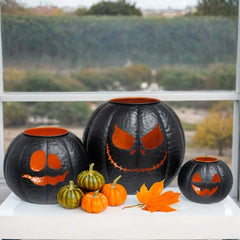 Halloween Metal Pumpkin Lanterns, Set of 3 - USA MEGA SHOP