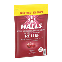 Halls Relief cherry flavor cough drops value pack, 200 drops with purpose text