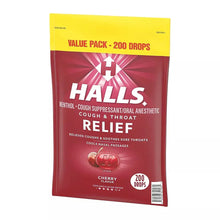 Halls Relief cherry flavor cough drops value pack, 200 drops with barcode label