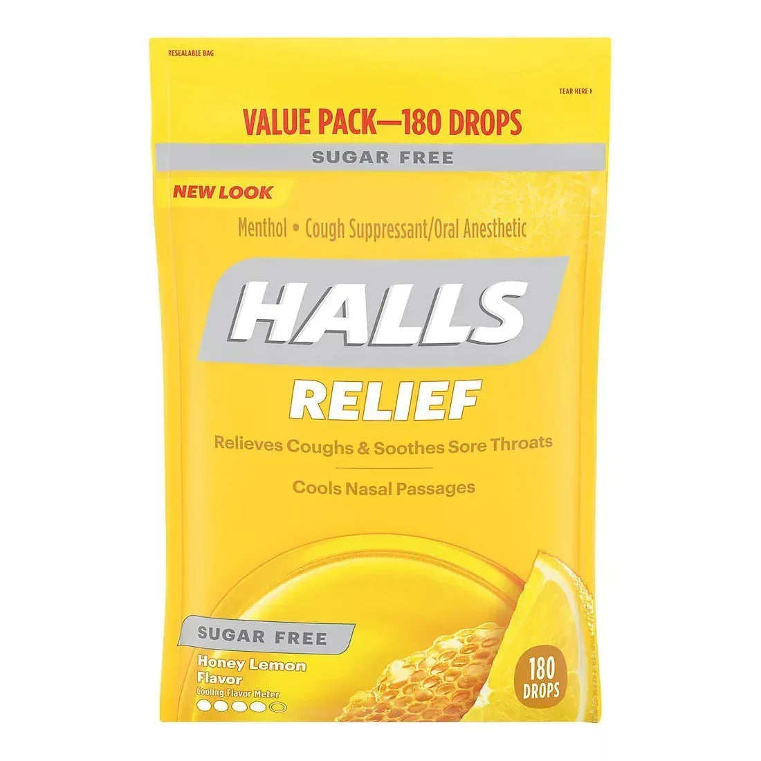 Halls Sugar-Free Honey Lemon Cough Suppressant Drops, 180 Count