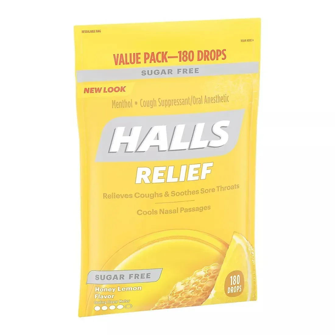 Halls Sugar-Free Honey Lemon Cough Suppressant Drops, 180 Count