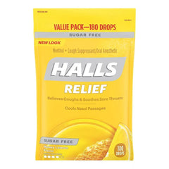Halls Sugar-Free Honey Lemon Cough Suppressant Drops, 180 Count