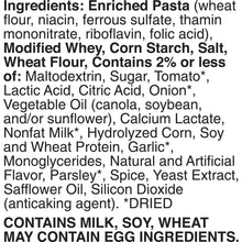Ingredients list for Stroganoff pasta, includes enriched pasta, whey, wheat flour, and milk