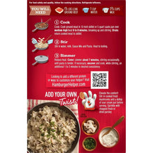Hamburger Helper Stroganoff cooking directions panel with step icons and add-your-own twist