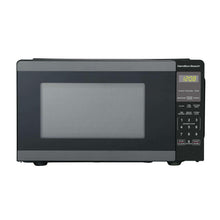 Black stainless steel countertop microwave oven with door and control panel