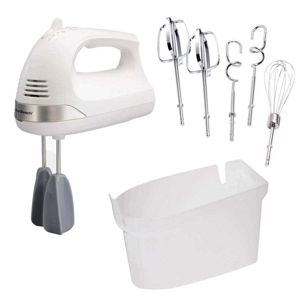 Hamilton Beach 6-Speed Electric Hand Mixer with Easy Clean Beaters, 7 Attachments & Case, Mixer for Kitchen, White - USA MEGA SHOP