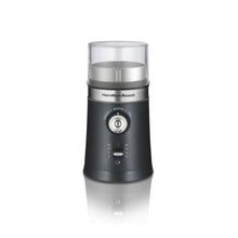 Electric coffee grinder with transparent bean hopper and black base