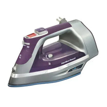 Purple and silver steam iron with nonstick soleplate