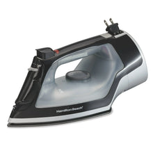 Black and silver full-size nonstick iron with angled base and temperature dial