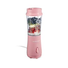 Coral personal blender with clear jar and pink travel lid, 14 oz capacity
