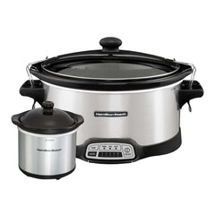 Hamilton Beach 7 Qt Programmable Slow Cooker, Stoneware Crock with Removable Pot, Includes Party Dipper Food Warmer, Stainless Steel - USA MEGA SHOP